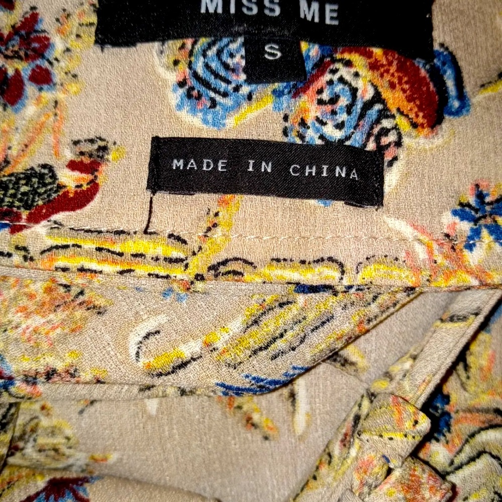 Miss Me Top S Floral Butterfly Print Hippy Boho Bell Sleeve Peasant Shirt Blouse - Picture 8 of 8